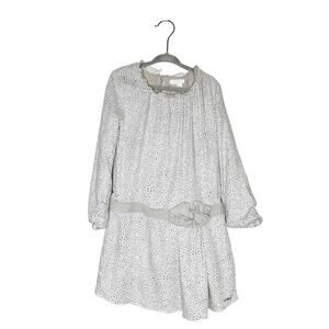 Chloe Girl's Drop Waist Long Sleeve Bow Dress Gray White Size 6